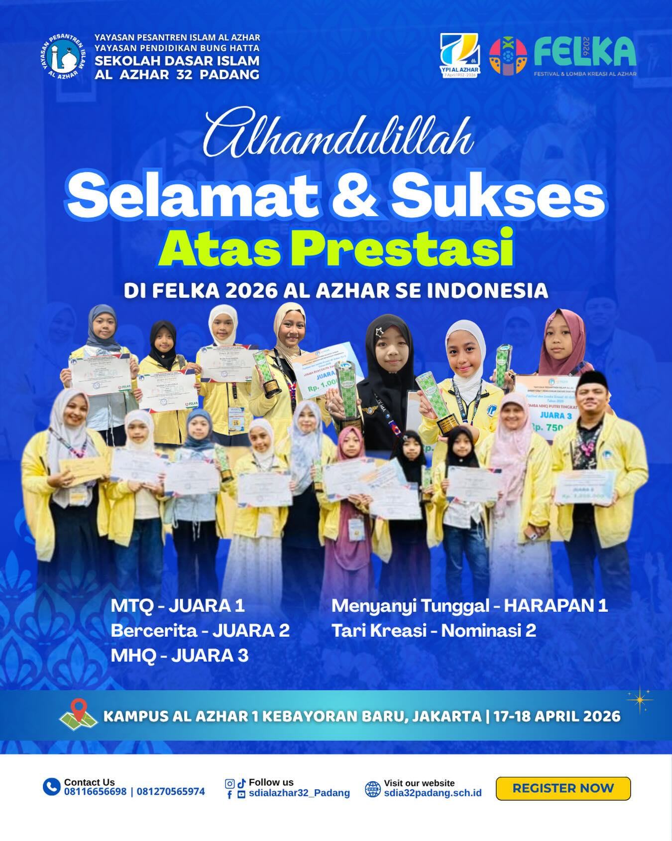 Prestasi gemilang Kontingen FELKA 2026 SD Islam Al Azhar 32 Padang