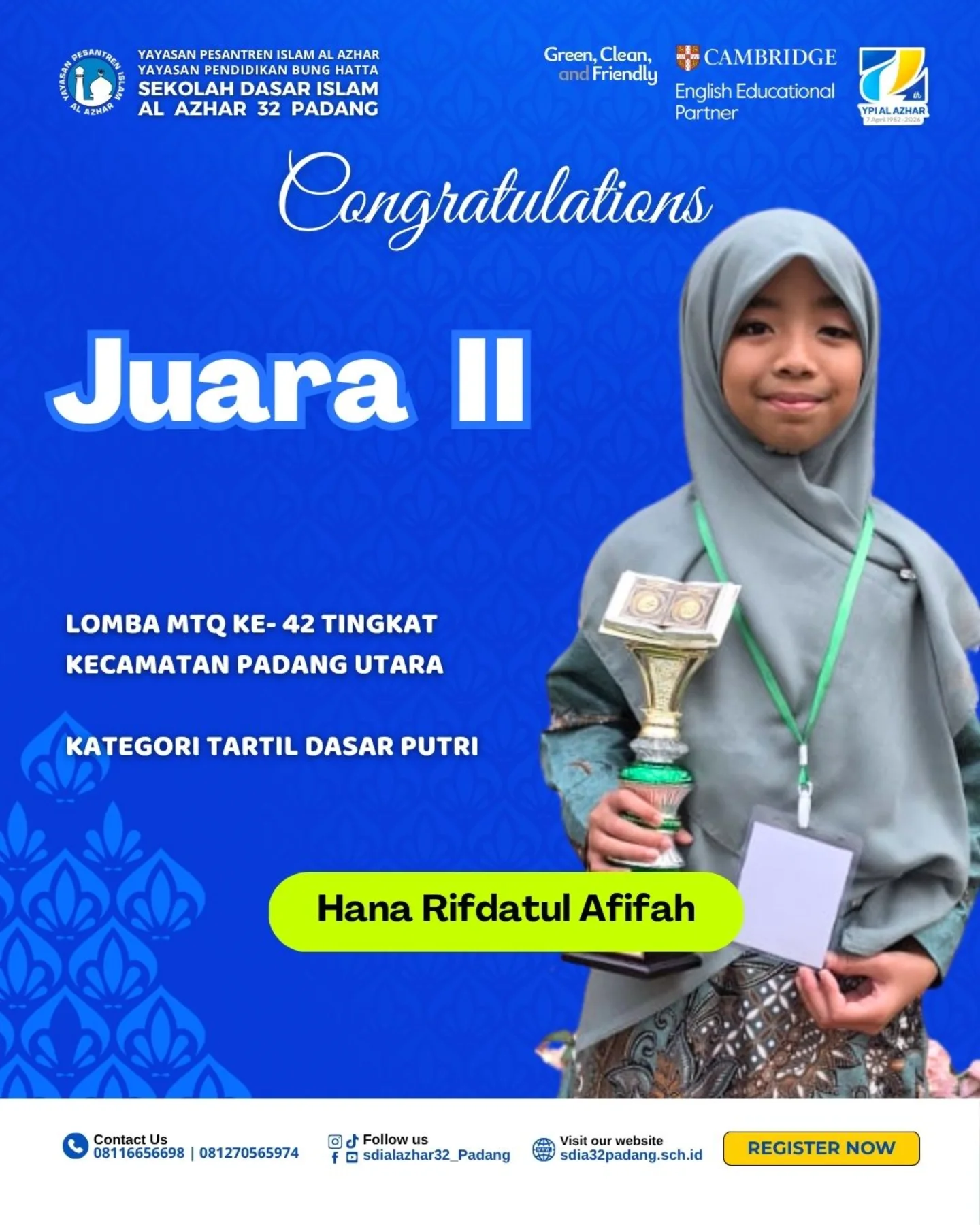 Juara 2 Lomba MTQ ke-42 tingkat Kecamatan Padang Utara