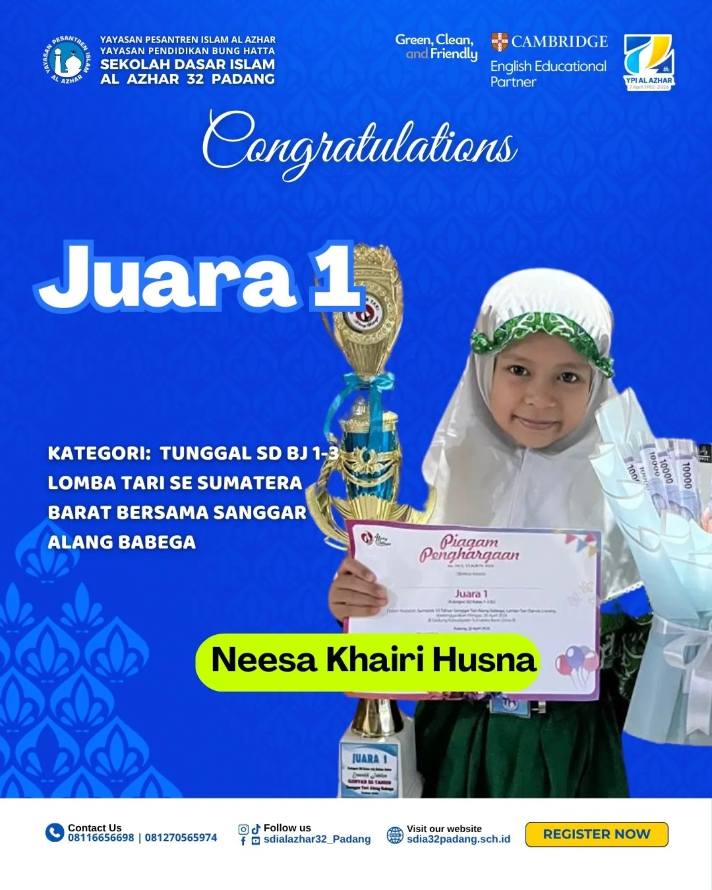 Juara 1 Lomba Tari Se Sumatera Barat bersama sanggar  Alang Babega