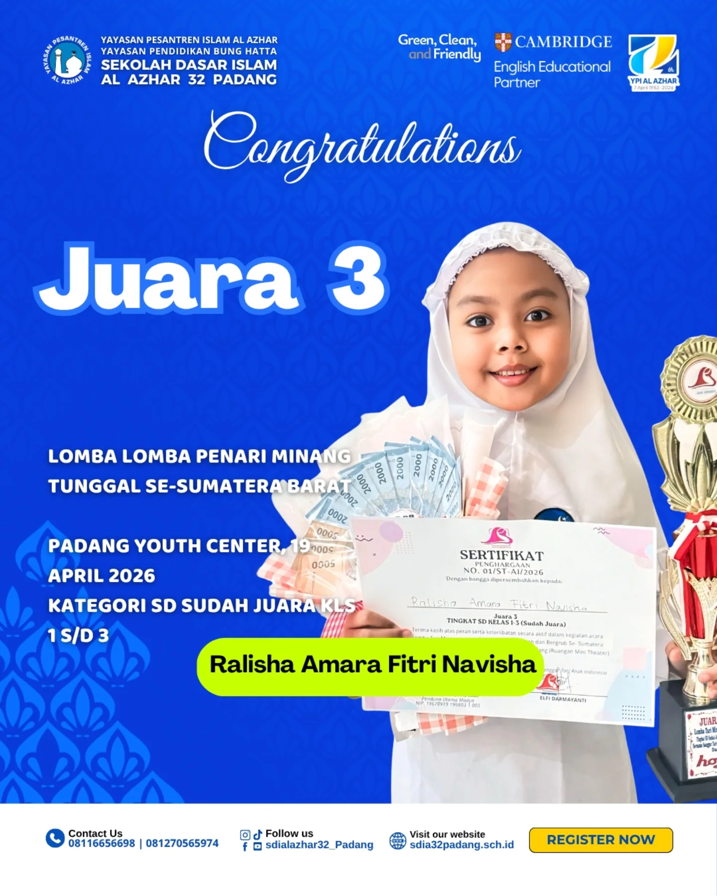 Juara 3 Lomba Penari Minang Tunggal Se-Sumatera Barat 