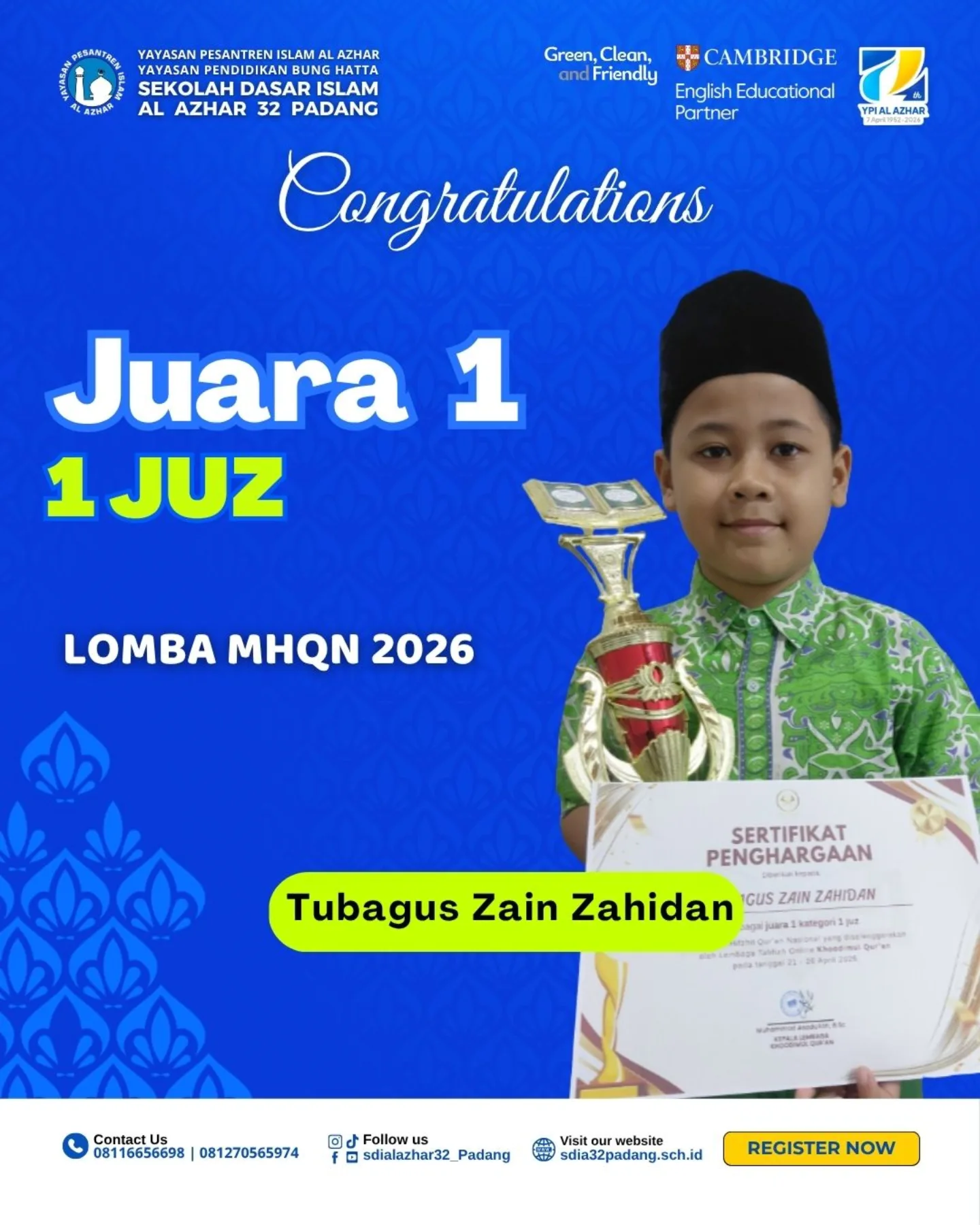 Juara 1 Lomba MHQN 2026 Kategori:  1 Juz